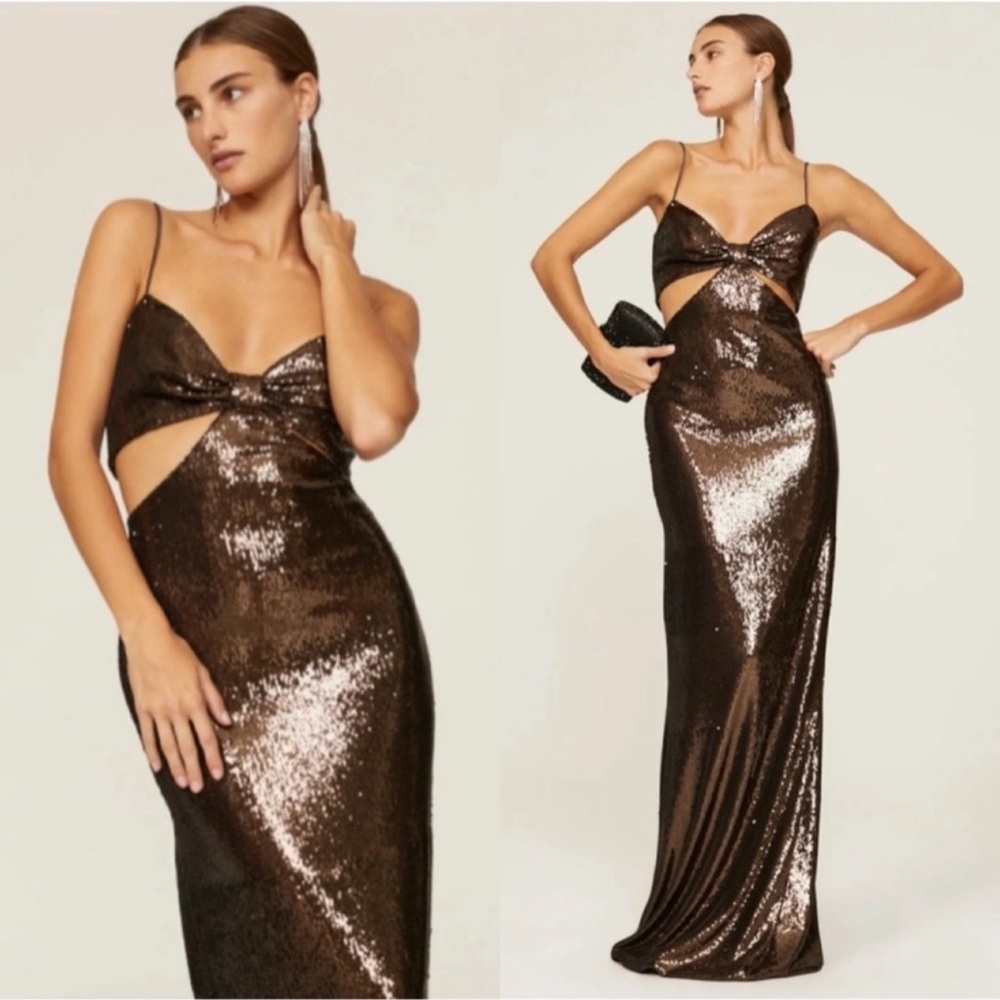 Halston Heritage Bronze Sequin Maxi Dress